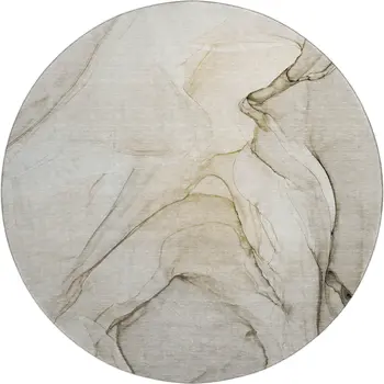 8' Beige And Ivory Abstract Washable Round Rug With UV Protection