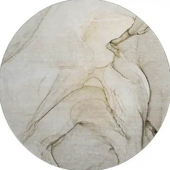 8' Beige And Ivory Abstract Washable Round Rug With UV Protection