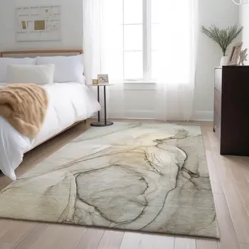 10' X 14' Beige And Ivory Abstract Washable Area Rug With UV Protection