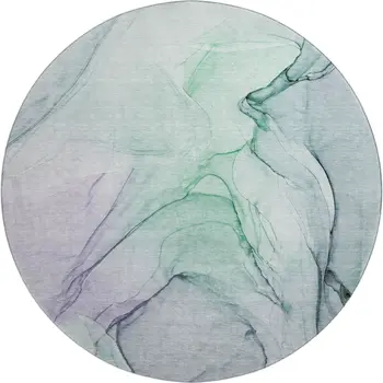 8' Blue And Green Abstract Washable Round Rug With UV Protection