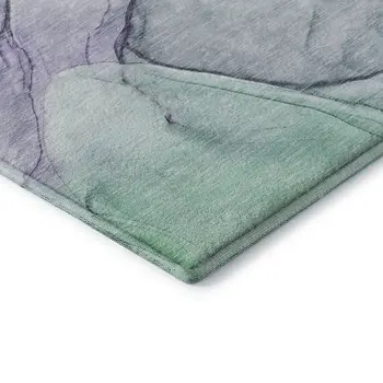 8' Blue And Green Abstract Washable Round Rug With UV Protection