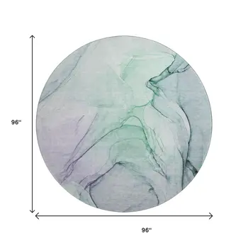 8' Blue And Green Abstract Washable Round Rug With UV Protection