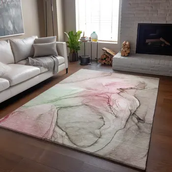 5' X 8' Blush And Ivory Abstract Washable Area Rug With UV Protection