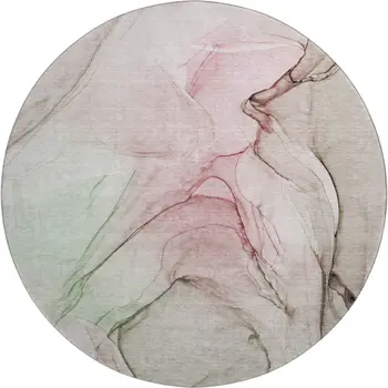 8' Blush And Ivory Abstract Washable Round Rug With UV Protection