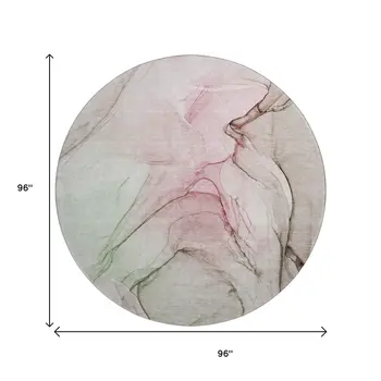 8' Blush And Ivory Abstract Washable Round Rug With UV Protection