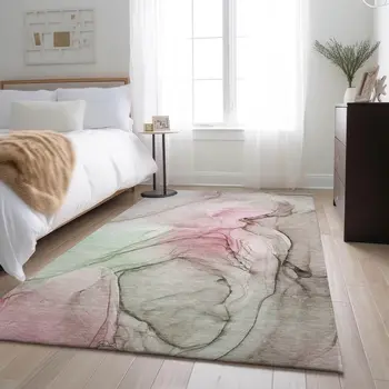 9' X 12' Blush And Ivory Abstract Washable Area Rug With UV Protection