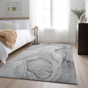 8' X 10' Gray And Charcoal Abstract Washable Area Rug With UV Protection