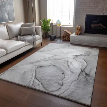 8' X 10' Gray And Charcoal Abstract Washable Area Rug With UV Protection