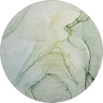 8' Green And Ivory Abstract Washable Round Rug With UV Protection