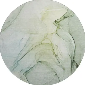 8' Green And Ivory Abstract Washable Round Rug With UV Protection