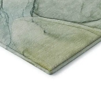 10' X 14' Green And Ivory Abstract Washable Area Rug With UV Protection