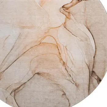 8' Orange And Ivory Abstract Washable Round Rug With UV Protection
