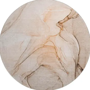 8' Orange And Ivory Abstract Washable Round Rug With UV Protection