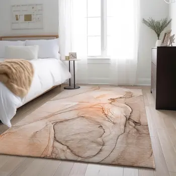 9' X 12' Orange And Ivory Abstract Washable Area Rug With UV Protection