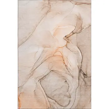9' X 12' Orange And Ivory Abstract Washable Area Rug With UV Protection