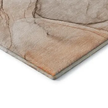 9' X 12' Orange And Ivory Abstract Washable Area Rug With UV Protection