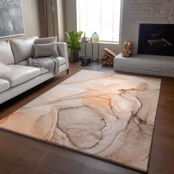 9' X 12' Orange And Ivory Abstract Washable Area Rug With UV Protection