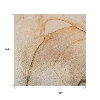9' X 12' Orange And Ivory Abstract Washable Area Rug With UV Protection