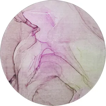 8' Pink And Ivory Abstract Washable Round Rug With UV Protection