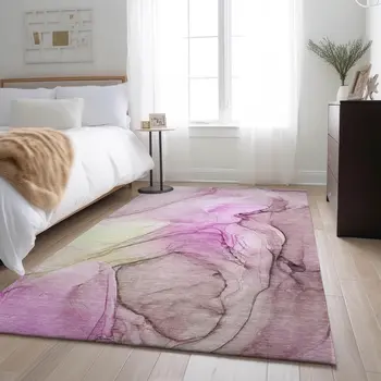 9' X 12' Pink And Ivory Abstract Washable Area Rug With UV Protection