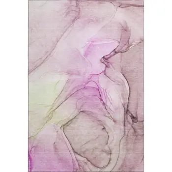 9' X 12' Pink And Ivory Abstract Washable Area Rug With UV Protection