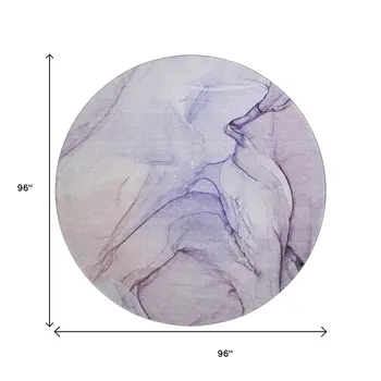 8' Purple And Ivory Abstract Washable Round Rug With UV Protection