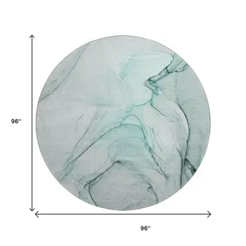 8' Teal And Ivory Abstract Washable Round Rug With UV Protection