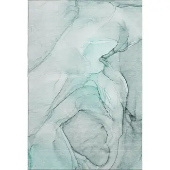 8' X 10' Teal And Ivory Abstract Washable Area Rug With UV Protection