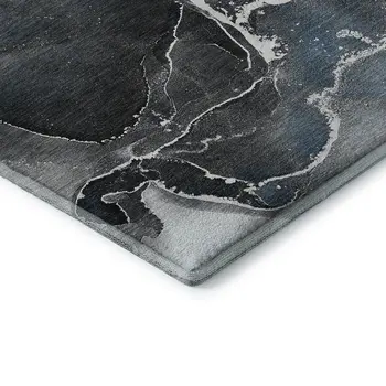 10' X 14' Blue And Charcoal Abstract Washable Area Rug With UV Protection