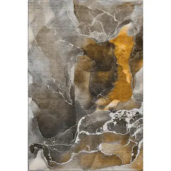 3' X 5' Brown And Ivory Abstract Washable Area Rug With UV Protection