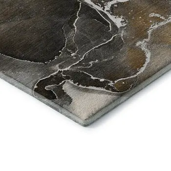 3' X 5' Brown And Ivory Abstract Washable Area Rug With UV Protection