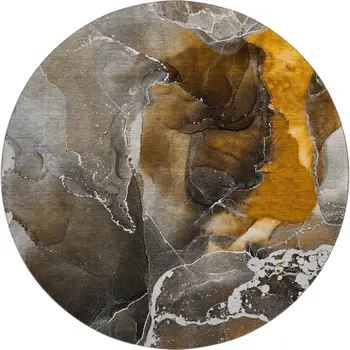 8' Brown And Ivory Abstract Washable Round Rug With UV Protection