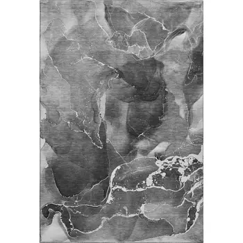 3' X 5' Gray And Ivory Abstract Washable Area Rug With UV Protection