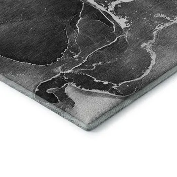 8' Gray And Ivory Abstract Washable Round Rug With UV Protection