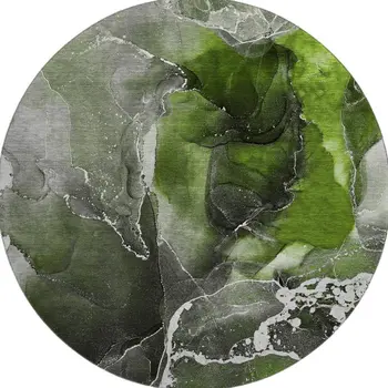 8' Green And Charcoal Abstract Washable Round Rug With UV Protection