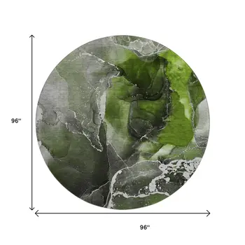 8' Green And Charcoal Abstract Washable Round Rug With UV Protection