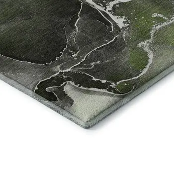 9' X 12' Green And Charcoal Abstract Washable Area Rug With UV Protection