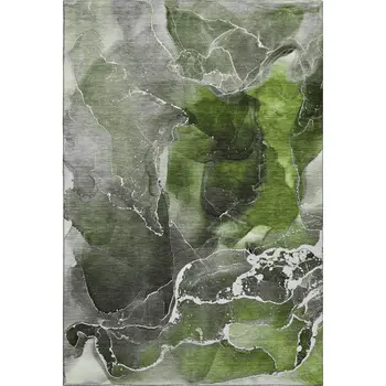 10' X 14' Green And Charcoal Abstract Washable Area Rug With UV Protection