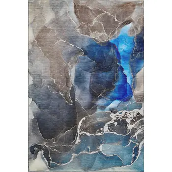 8' X 10' Navy Blue And Charcoal Abstract Washable Area Rug With UV Protection