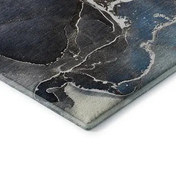 8' X 10' Navy Blue And Charcoal Abstract Washable Area Rug With UV Protection