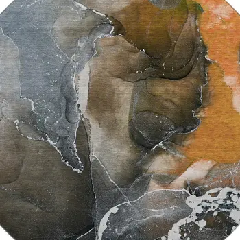8' Orange And Charcoal Abstract Washable Round Rug With UV Protection