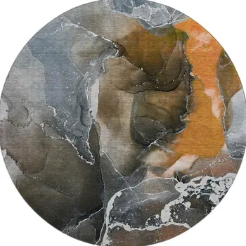 8' Orange And Charcoal Abstract Washable Round Rug With UV Protection