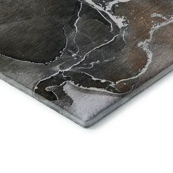 9' X 12' Orange And Charcoal Abstract Washable Area Rug With UV Protection