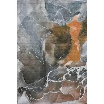 10' X 14' Orange And Charcoal Abstract Washable Area Rug With UV Protection