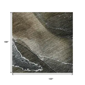 10' X 14' Orange And Charcoal Abstract Washable Area Rug With UV Protection