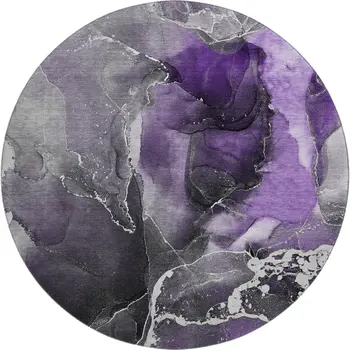 8' Purple And Charcoal Abstract Washable Round Rug With UV Protection
