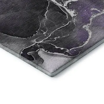 8' Purple And Charcoal Abstract Washable Round Rug With UV Protection