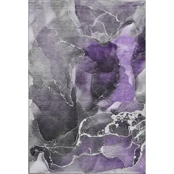 8' X 10' Purple And Charcoal Abstract Washable Area Rug With UV Protection