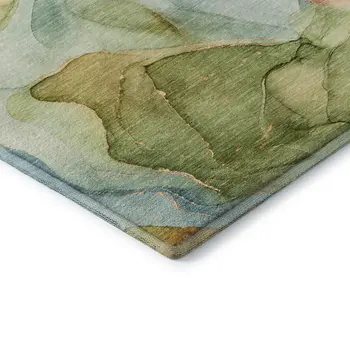 3' X 5' Blue Green And Orange Abstract Washable Area Rug With UV Protection