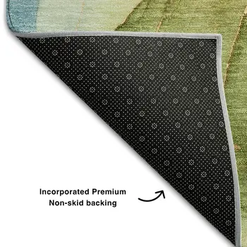 8' X 10' Blue Green And Orange Abstract Washable Area Rug With UV Protection